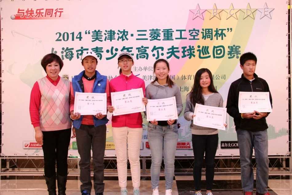 C组冠军选手成禧荣在开球区优雅挥杆，白色小球在空中划出完美弧线